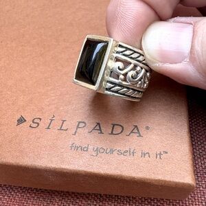 Silpada Sterling Silver Black Chalcedony Filigree Ring